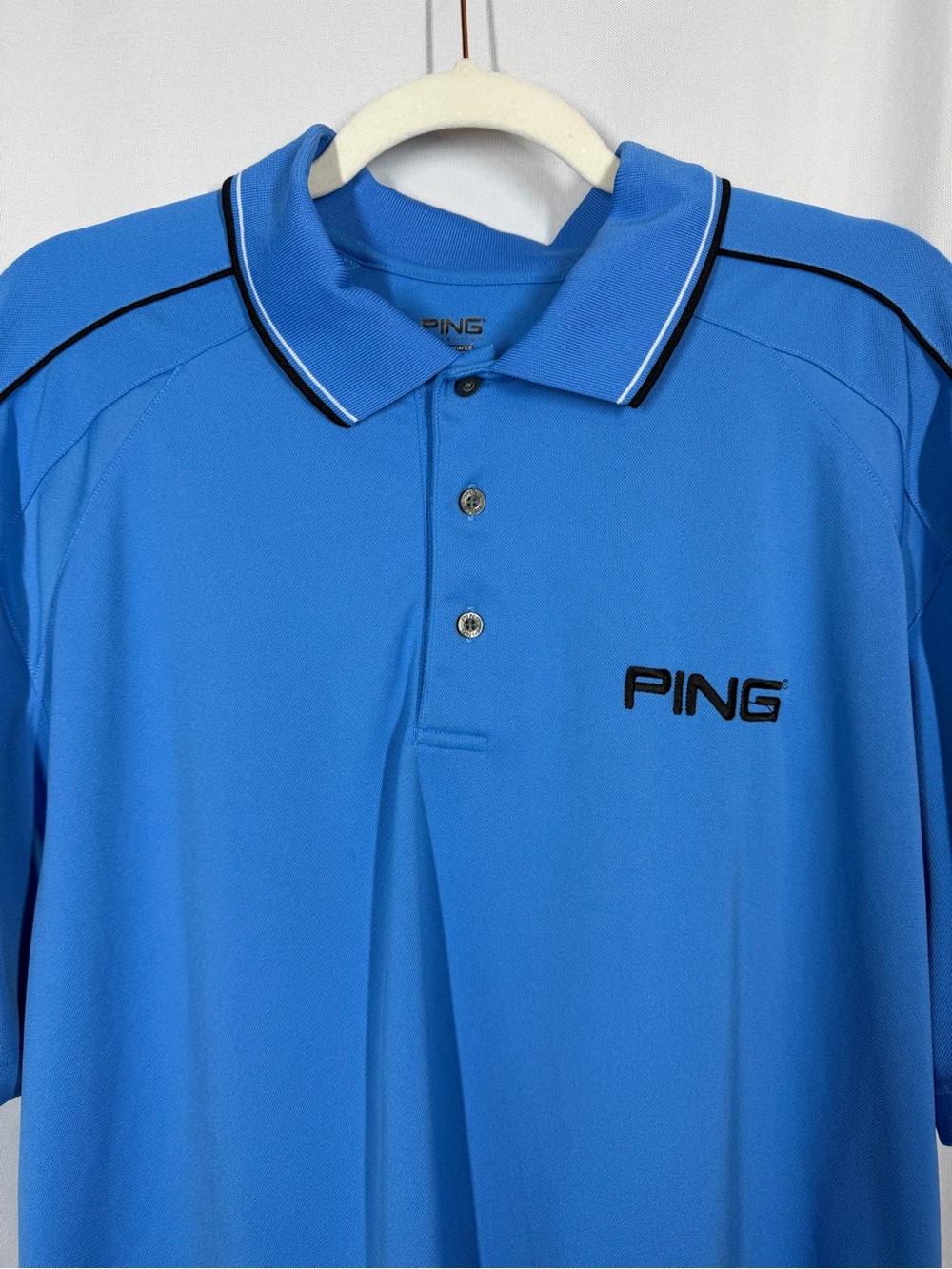 PING | Men's Polo Shirt Short Sleeve Blue Black Size Large - Picture 3 of 10